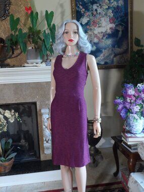St. John Plum Purple Rayon Wool Knit Sheath Dress Size 8